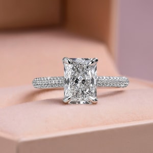 Radiant Cut Lab Grown Diamond Engagement Ring for Women, Solid 14k White Gold Promise Ring, 2.8 Carat IGI Certified F Color VVS2 Clarity