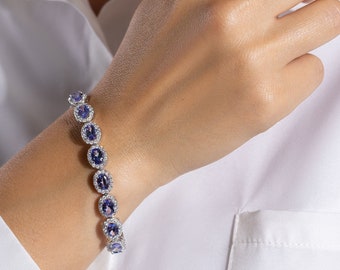 White Gold Bracelet, Gold Ovals Bracelet, 18 Carat Bracelet, Tanzanite Diamonds Bracelet, Luxury Wedding Jewelry