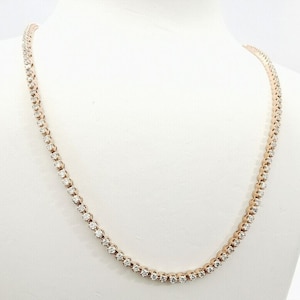 Real 14k Rose Gold, Diamond Tennis Necklace, Bridal Jewelry, Certified Natural 17 inches F-G/VS2-SI1, Women