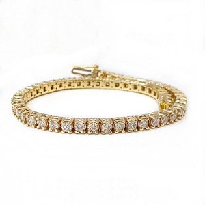 7.30  Ct Natural Diamond Tennis Bracelet, Solid 14k Yellow Gold, Certified Round Cut Diamond  F/VVS2, Anniversary Gift, For Women