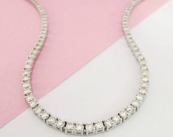 Real Moissanite Tennis Necklace in 14k White Gold, Genuine White Stone, 8.3 Carat 17 Inches, F/VVS2