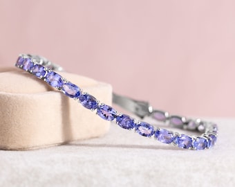 7 Inches Bracelet Blue Tanzanite Ovals Eternity Anniversary Bracelet 15 Carat