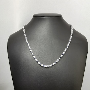 7.55 Carat Blue Sapphire and Diamond Tennis Necklace, Solid 14K White Gold Necklace, Natural Prong Set, Handmade Jewelry, Women