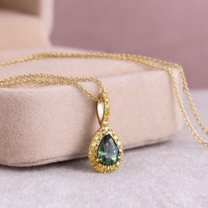 Pear Teardrop Pendant Gold Green Sapphire Pear Shape Fine Necklaces Pendant