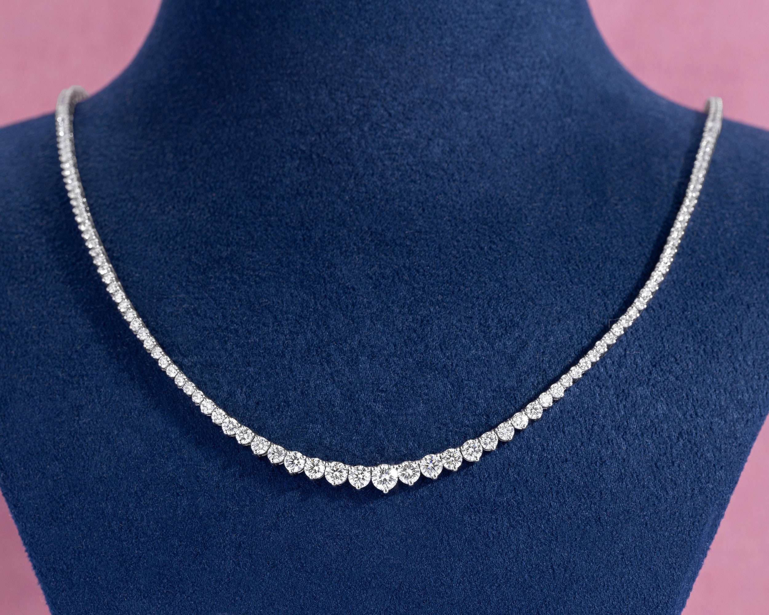 8.80 Ct Fine Diamonds Tennis Necklace, Graduated Necklace, Graduated Diamonds, 2mm, 2.5mm, 3mm
