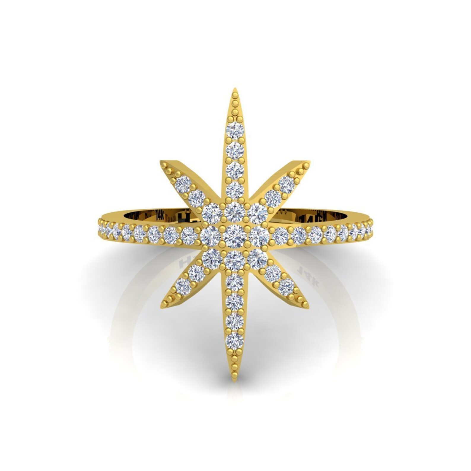 Diamond Star Ring 0.54 CT Round Cut 14K Yellow Gold D VVS2 Etsy