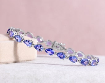 15 Carat Pears Cut Bracelet, Blue Purple Tanzanite Bracelet, Pear Shape Bracelet
