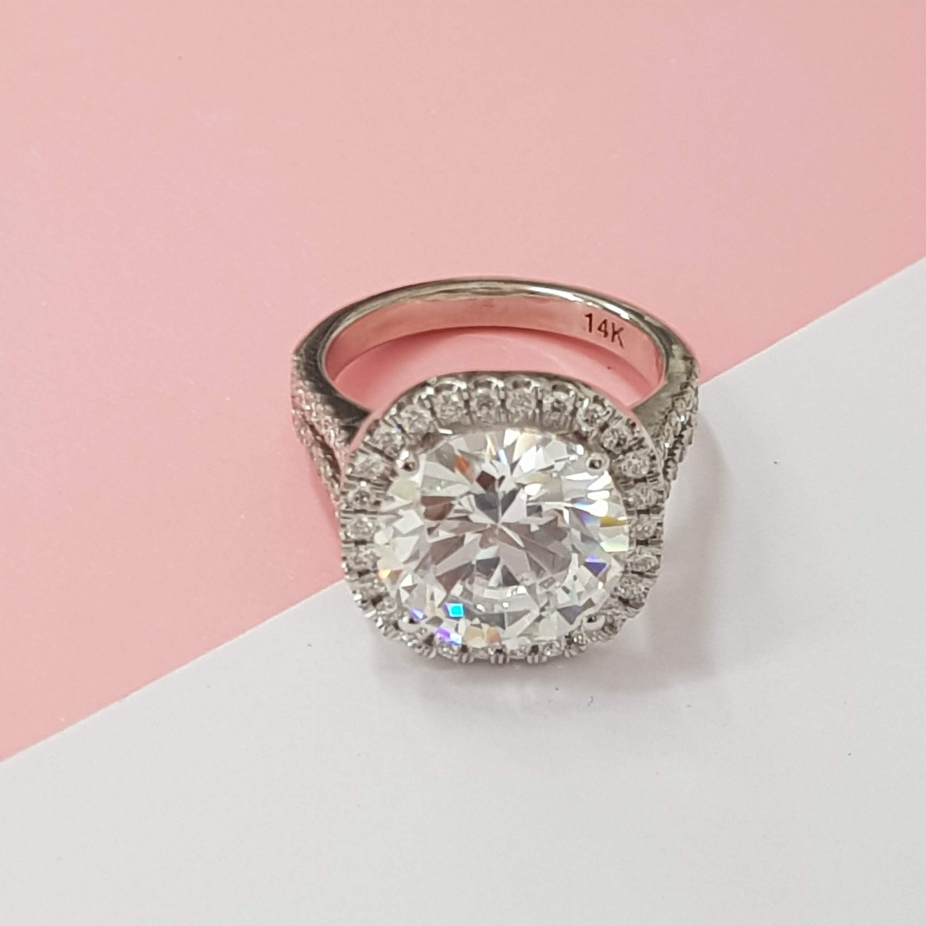 6.25 Ct Beautiful Real Diamond Engagement Ring Round Cut 14K Etsy