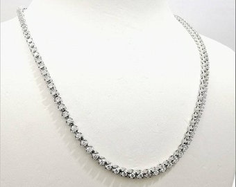 Round Cut Diamond Tennis Necklace, Natural Round Brilliant Cut, Real Prong Setting, 13.8 Carat D VS2/SI1, For Women