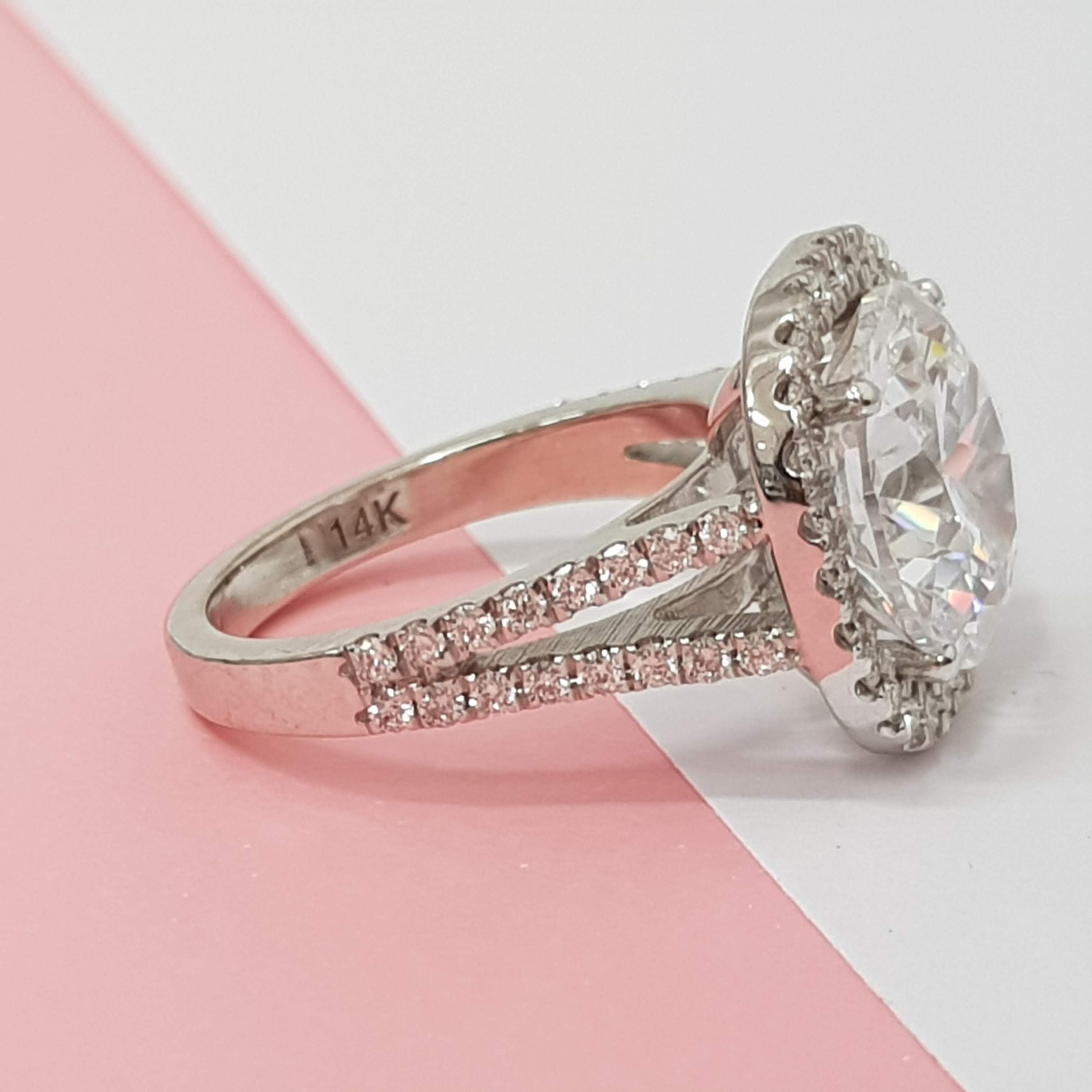 6.25 Ct Beautiful Real Diamond Engagement Ring Round Cut 14K Etsy