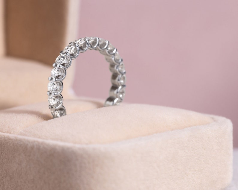 2 Carat Eternity Ring Eternity Band Round Cut Full Eternity Diamond Ring 14K White Gold OR Yellow and Rose Gold image 2