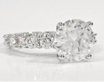 Natural Diamond Engagement Ring, 14k White Gold Designer Ring, Beautiful Genuine Diamonds, 3 Carat F/SI1