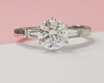 Diamond Engagement Ring, 18k White Gold, Natural Three Stone Style, Promise Ring for Her, Ring for Women, 0.50 Carat D VS1/VS2
