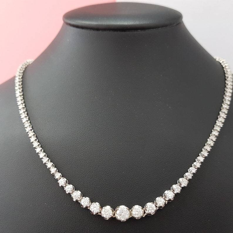 Graduated Diamond Tennis Necklace Solid Gold