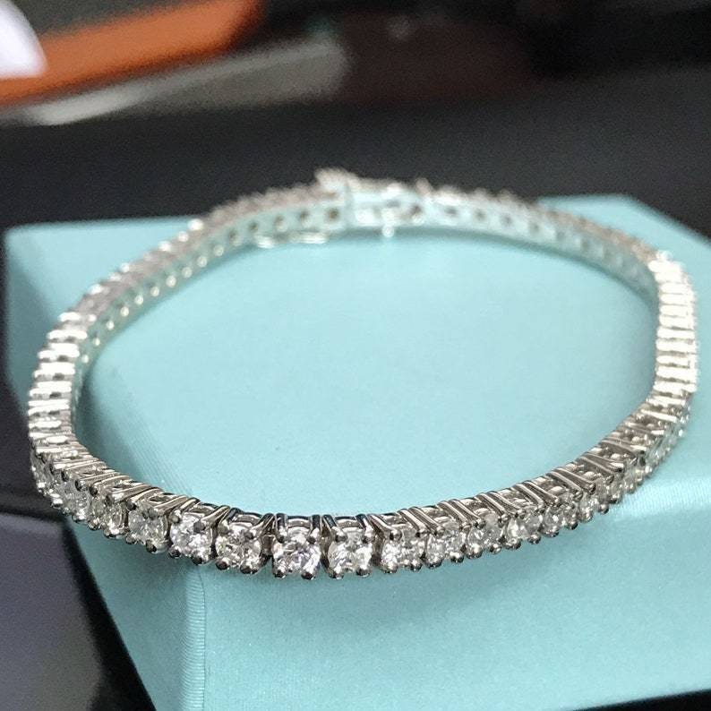Diamond Tennis Bracelet in 14k White Gold, Beautiful Natural Round Diamonds, Gift for Women, 5.5 Carat H VS2