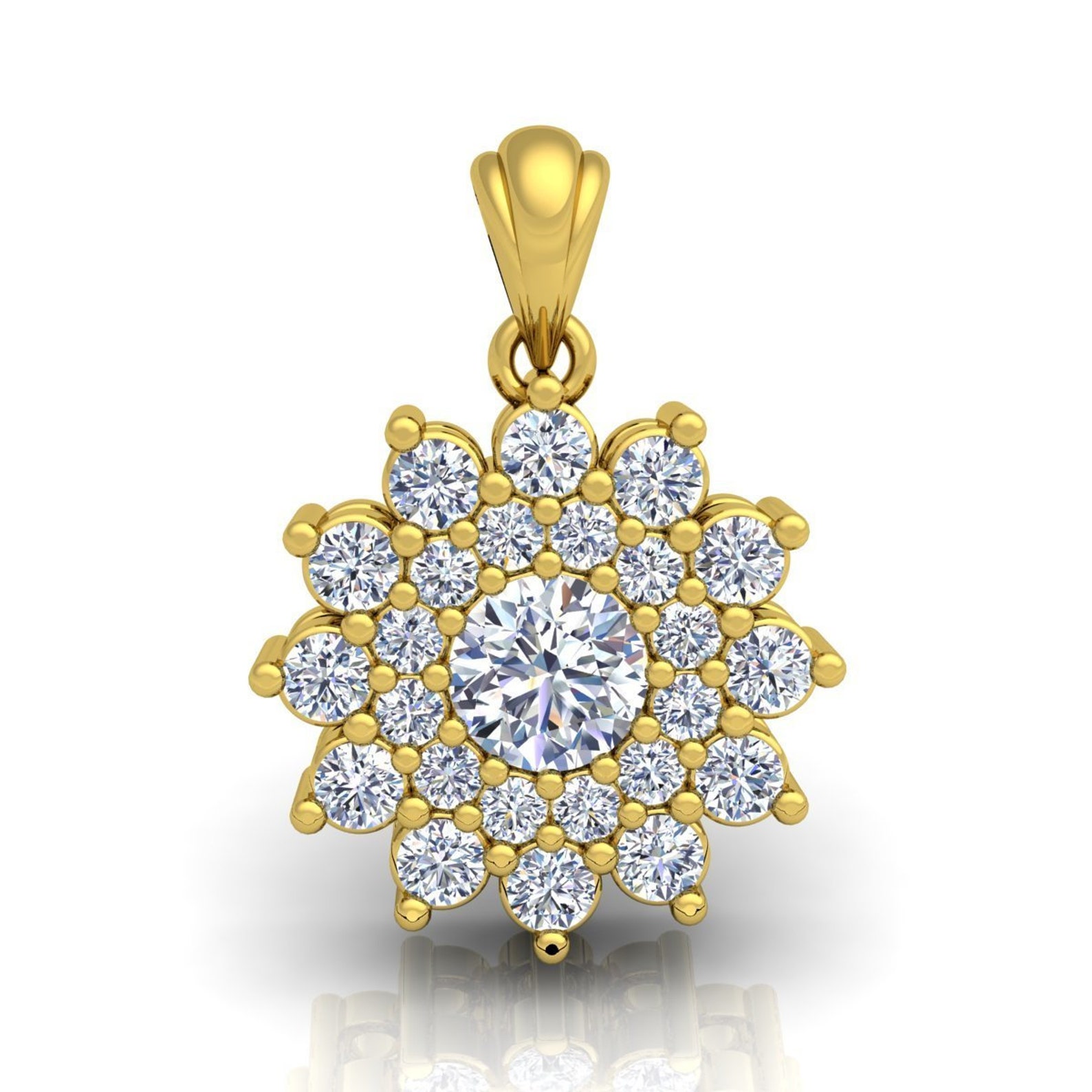 Diamond Sun Pendant 0.85 CT Round Cut 14K Yellow Gold D VVS2 Etsy