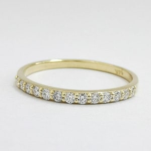 Natural Diamond Wedding Ring, Real 18k Yellow Gold, Natural Half Eternity Ring, Straight Shank, Round Brilliant Cut, 0.2 Carat D/VVS2