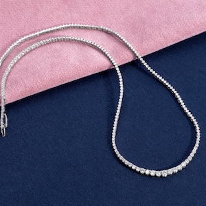 7,45 karaat natuurlijke diamanten tennisketting, echt 14k witgoud, rond briljant geslepen, jubileumcadeau, gecertificeerd D/VVS2, voor dames
