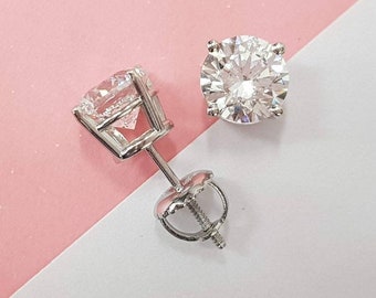 Diamond Stud Earrings Natural Diamond in 14k White Gold, Screwback Stud Earrings, 1 Carat f VS1/VS2