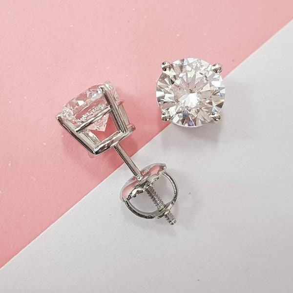 Diamond Stud Earrings Natural Diamond in 18k White Gold, Screwback Stud Earrings, 1 Carat D VS1/VS2