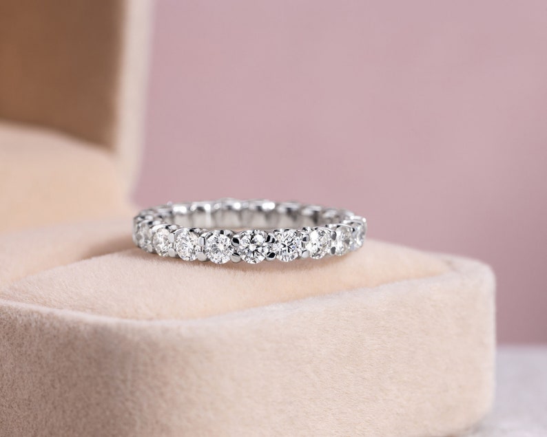 2 Carat Eternity Ring Eternity Band Round Cut Full Eternity Diamond Ring 14K White Gold OR Yellow and Rose Gold image 3