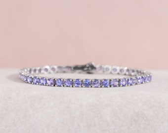Tanzanite Bracelets, Bridal Bracelets, Natural Blue Gemstone Bracelets, Tanzanite Jewelry, Round cut Chain Bracelet, Gifts For Special One