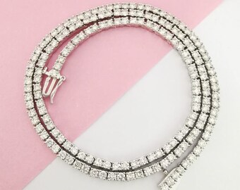 8.30 Ct Round Cut Diamond Tennis Necklace, Real 14k White Gold in Prongs Set, Certified Diamonds F-G/VS2-SI1, Anniversary Gift, Women