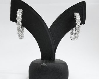 Real 18k White Gold Diamond Hoop Earrings, Natural Round Cut, Prong Set Earrings, Certified  5.2 Carat D/VVS2