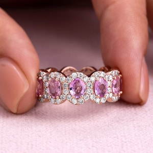 Perfect Ovals Ring 6 Ct Natural Pink Sapphire Ring with Natural White Sparkling Diamonds