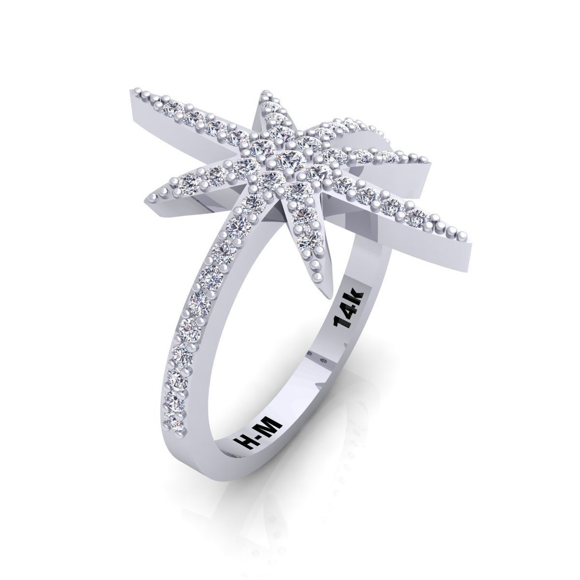 Diamond Star Ring 0.54 CT Round Cut 14K White Gold D VVS2 Etsy