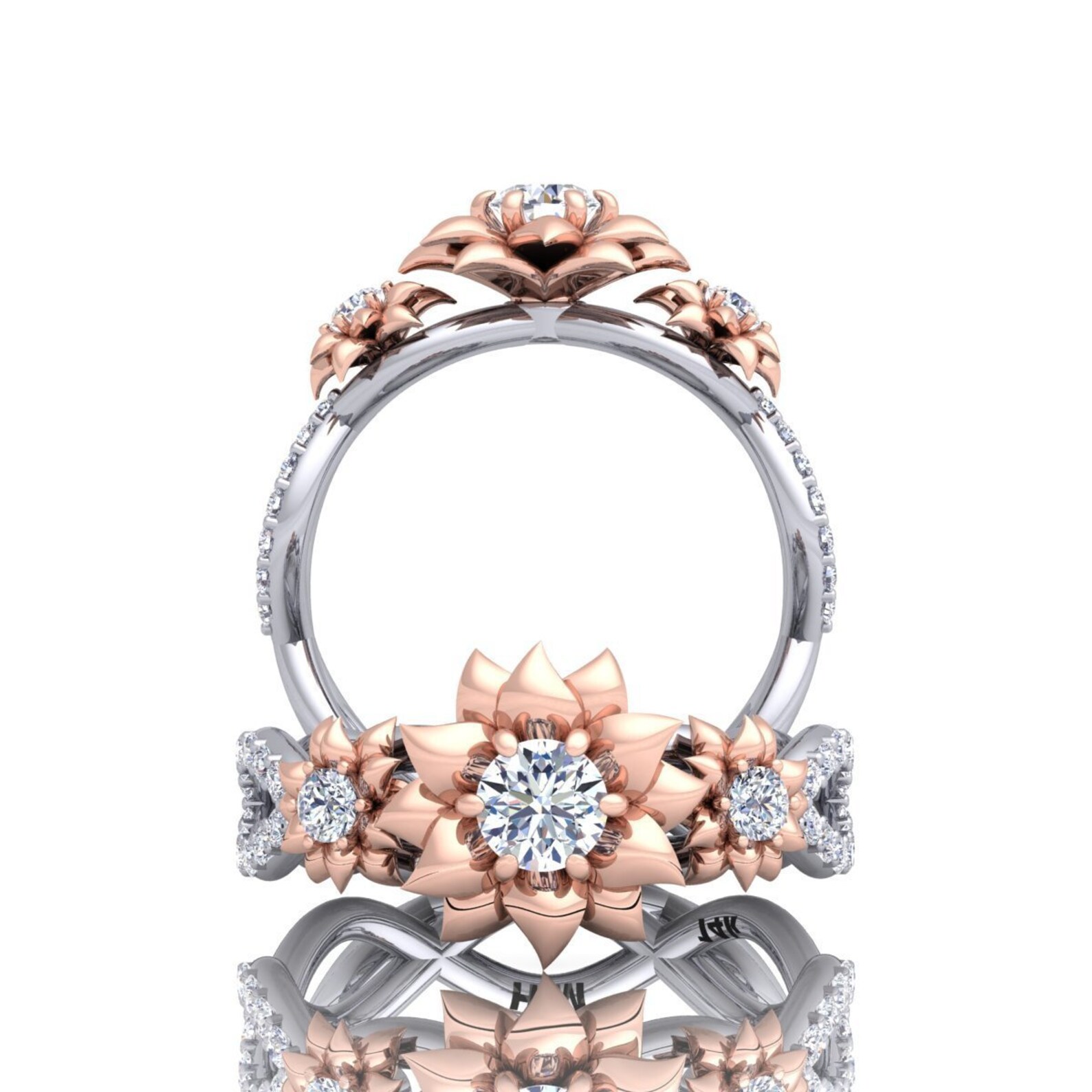 Diamond Pink Flower Ring 1 CT Round Cut 14K Rose Gold D VS1 Etsy