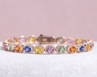 Luxury Bracelet Oval Sapphire Mix Colors Fine Bracelets