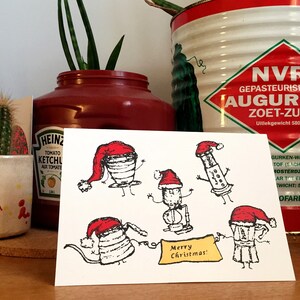 Coffee themed hand screen printed christmas card, festive illustrated seasons greetings card, original coffee brewing design, recycled card