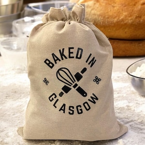 Personalized Linen Bread Bag: Reusable Sourdough Storage, Custom Town Name