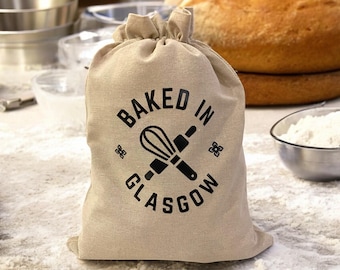 Personalized Linen Bread Bag: Reusable Sourdough Storage, Custom Town Name