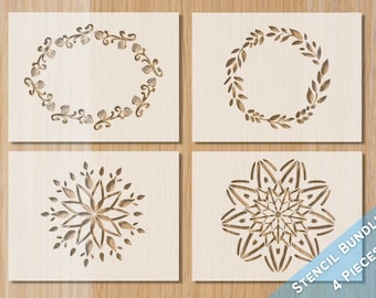 GHIRLANDE E MANDALA Stencil Bundle 4pc Wreath & Mandala Stencils - Stencil artigianale, Stencil da parete, Stencil da forno, Stencil torta, Stencil pane,