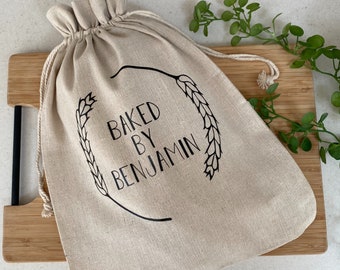 Personalised Bread Bag - Sourdough Bag, Market Bag, Produce Bag. Natural Linen Reusable Bread Storage - Bread Baker Gift Custom Bread Bag