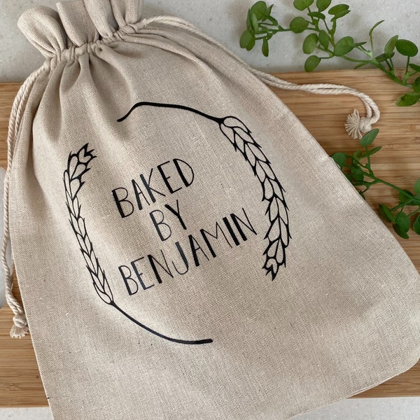 Personalised Bread Bag - Sourdough Bag, Market Bag, Produce Bag. Natural Linen Reusable Bread Storage - Bread Baker Gift Custom Bread Bag