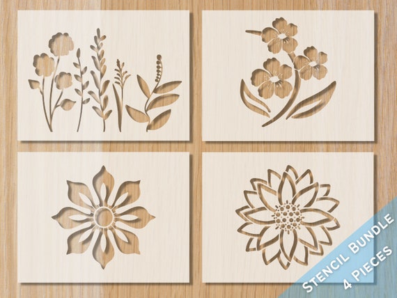 FLORAL STENCIL BUNDLE 4pc Stencils Wildflowers Flower Bud Sunflower  Stencils Craft Stencil, Baking Stencil, Cake Stencil, Bread Stencil, -   Hong Kong