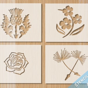 Flower Stencil Bundle: Thistle, Rose, Dandelion, Floral Stencils - Baking & Craft