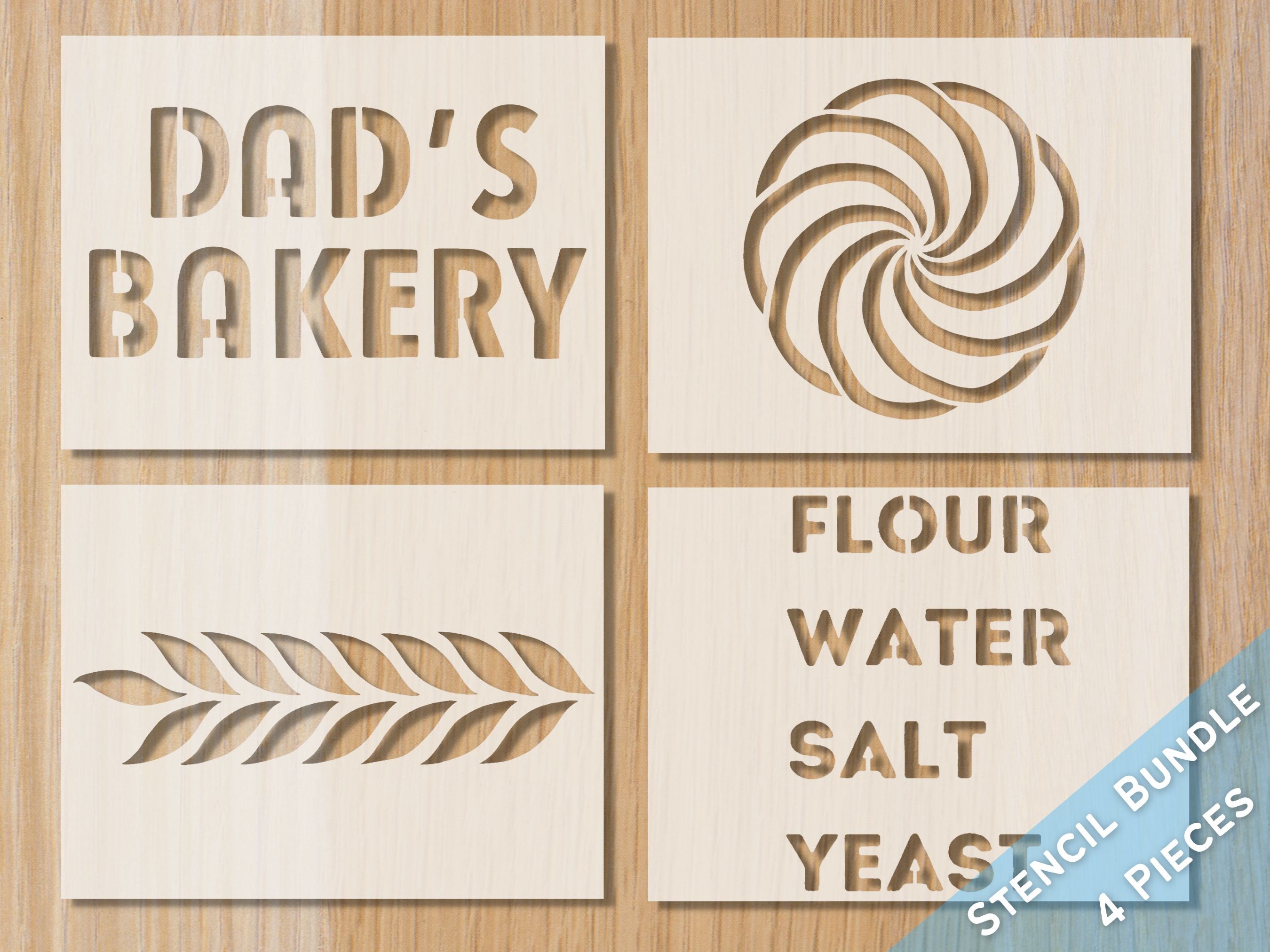 DAD STENCIL BUNDLE 4pc Stencils Dad's Bakery, Spiral Leaves & Ingredients  Stencil Baking Stencil, Sourdough Bread Stencil, Craft Stencil 