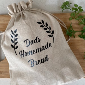 Personalised Natural Linen Reusable Bread Bag | Sourdough Storage Loaf Drawstring Bag | Unbleached Linen Food Storage