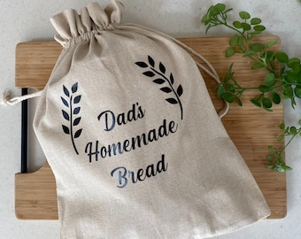 Personalised Natural Linen Reusable Bread Bag | Sourdough Storage Loaf Drawstring Bag | Unbleached Linen Food Storage