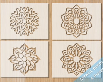 Set di stencil mandala floreali: stencil per dolci e artigianato (4 pezzi)