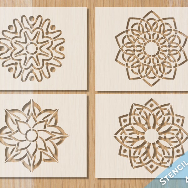 FLOWER MANDALA STENCIL Bundle 4pc Flower Mandala Stencils - Craft Stencil, Wall Stencil, Baking Stencil, Cake Stencil, Bread Stencil,