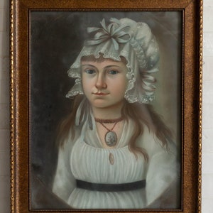 Antique Portrait, Antique Girl Portrait, Antique Child Portrait, Original Pastel Portrait of a Young Lady, Framed, 19th Century Original Art