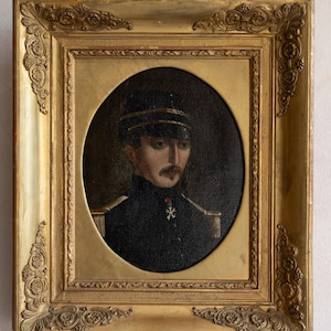 Antique portrait oil painting, portrait of Soldier, Antique Man Portrait Oil Painting, French Painting, Original Oil Painting, Gold Frame