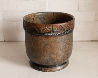 Vintage Hand Carved Heavy Flower Pot