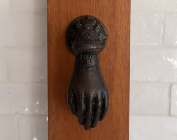 Picture of 1960s - Architectural Salvage Hand Shaped Metal Hardware Door Knocker ...
