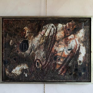 Vintage Abstract Painting, Contemporary Oil Painting, Brutalist Art, Original Vintage Oil on Canvas Painting, Framed, Signed, Dated 1960